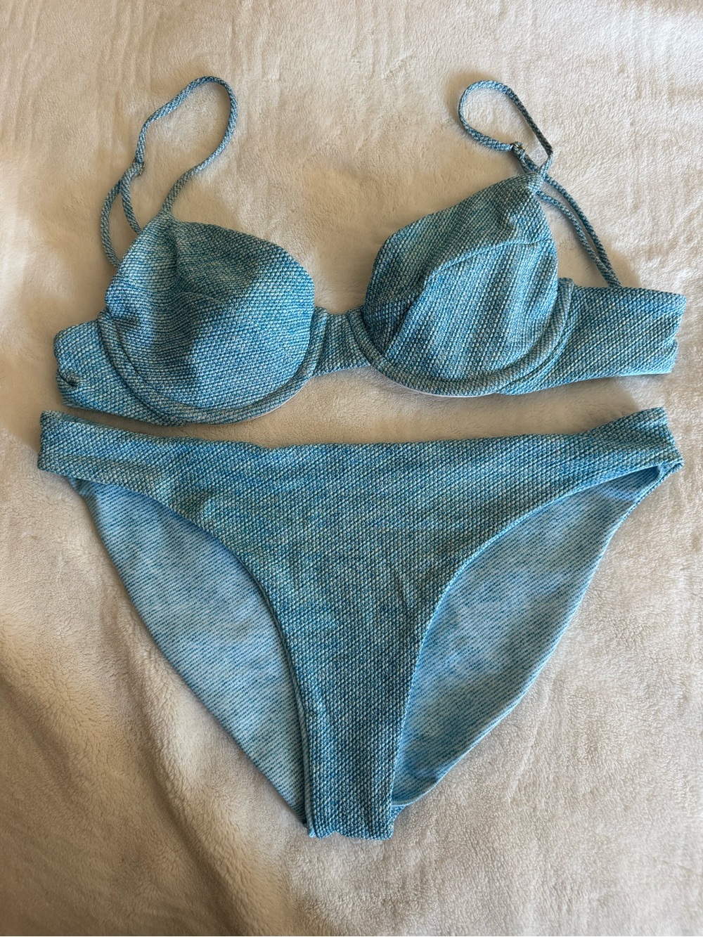 Skatie Blue Jean Textured Bikini Set - Women Swim